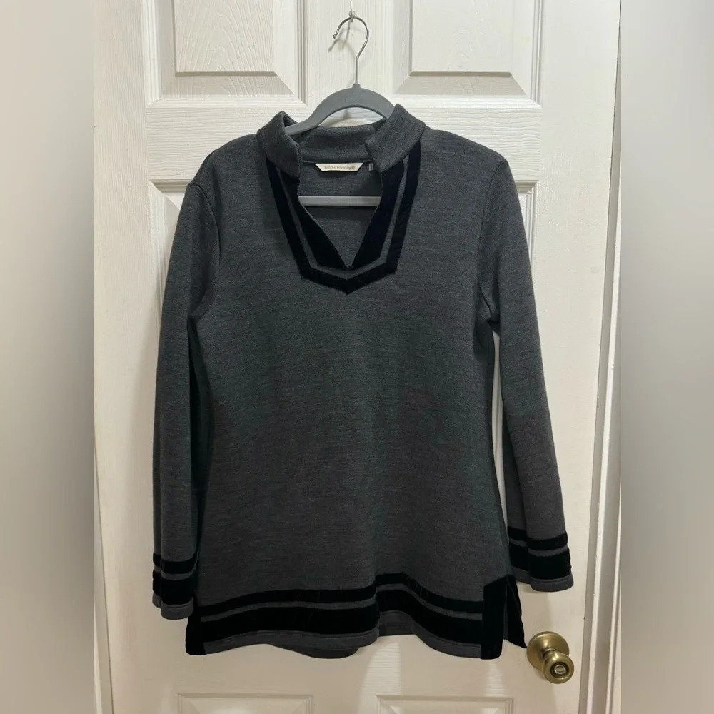 Soft Surroundings Runway Tunic Gray Black Velvet Trim Sweater Top NO SIZE TAG